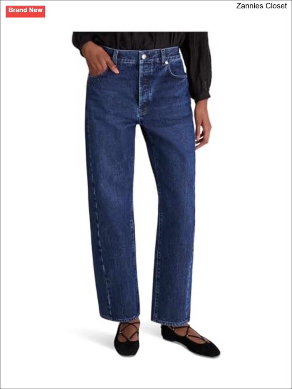 High Rise Barrel Leg Jeans Side Panel Pieced 100% Cotton Zip Fly